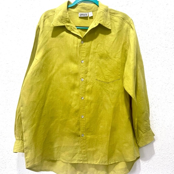 Vintage Chico's 100% linen Vibrant Yellow Casual Button Down Shirt XL - Picture 5 of 5